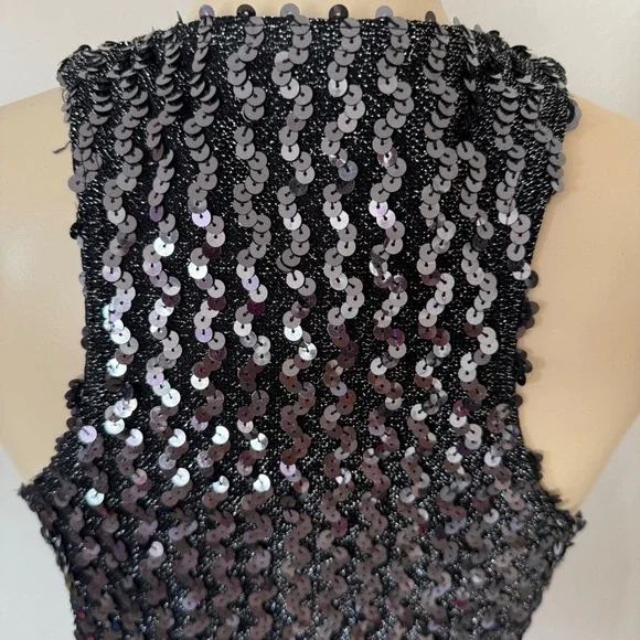 VTG Sparkly Sequin Halter Top M Sleeveless Glittery Party Night Club Disco Y2K - Picture 10 of 15